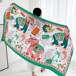Ethnic style elephant printed linen scarf women lightweight travel sun protection shawl.