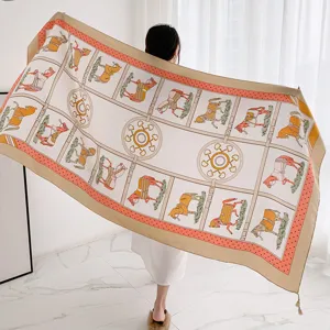 Retro equestrian printed shawl scarf for women, elegant fashion accessory for daily wear.