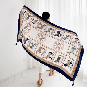 Retro horse print scarf shawl for women, vintage equestrian pattern design, elegant warm wrap.