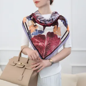 Elegant floral print large square scarf for women, silky smooth fabric, perfect spring autumn style.