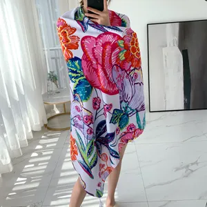 Large floral silk scarf vintage artistic shawl breathable office air conditioning wrap.