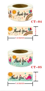 Roll thank you cartoon sticker labels, cute waterproof sealing sticker for packaging.