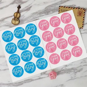Gender reveal stickers 120pcs team boy team girl round label stickers for baby shower
