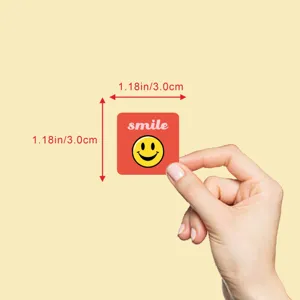 Copperplate paper smiley face stickers, red background, 1.18in bakery handmade labels.
