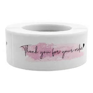 Detail view of pink watercolor thank you sealing sticker roll for envelope decoration 250pcs