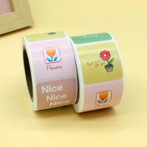 Roll of decorative floral sticker labels, thank you art paper stickers for handmade gifts.