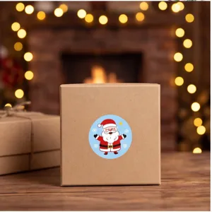 Christmas round sealing stickers with cute cartoon Santa Claus for gift box DIY decor.