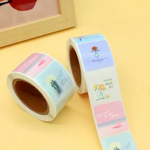 Roll stickers for gift sealing, baking packaging and craft labels with cute floral designs.