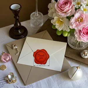 Vintage red wax seal sticker Thank you, elegant wedding invitation and gift packaging decor.