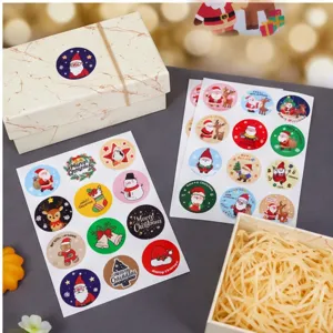 120pcs Christmas round sealing stickers, cartoon Santa snowman gift box DIY decoration