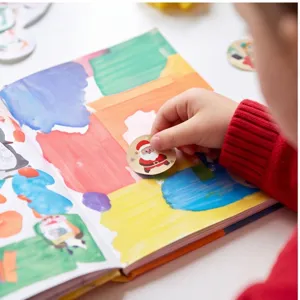 Colorful Christmas round sealing stickers with cute cartoon patterns for DIY gift box decor