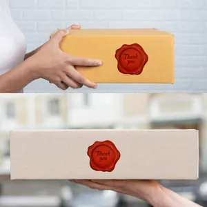 Retro red wax seal stickers featuring thank you text for gift wrapping and wedding decor.