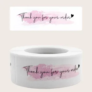 Thank You Sealing Stickers Roll Self Adhesive Label Stickers For Envelope Packaging Decoration Cute Pink Watercolor Design
