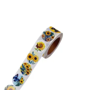 Roll of hand painted sunflower journal decorative stickers for gift sealing and DIY crafts