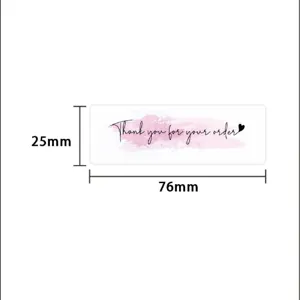 Thank you for your order stickers roll, 1x3 inch pink watercolor sealing labels for envelopes.