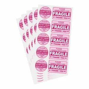 Pink Fragile Warning Shipping Stickers Adhesive Labels Handle With Care And Do Not Bend For Mailing Package Box
