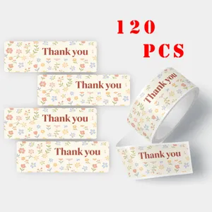 Floral Thank You Stickers Roll 120 PCS Decorative Sealing Labels for Gift Packaging Stationery