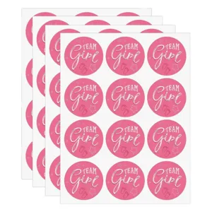 Gender reveal stickers pink round team girl baby shower labels cute footprint decor 120pcs