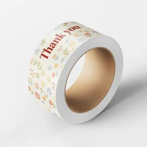 Detailed view of the thank you floral tape roll, perfect for gift wrapping and decorative sealing.