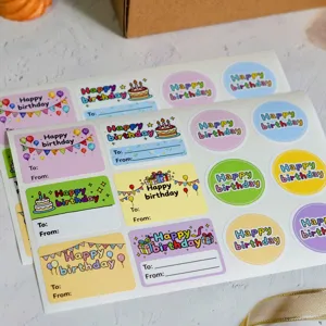 120pcs happy birthday stickers for gift wrapping, cute cake sealing label sheets.