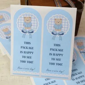 Blauwe teddybeer afdichtingsstickers rechthoekige etiketten voor geschenkdozen en verpakking