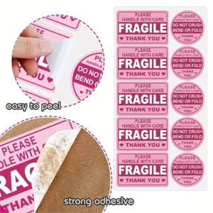 Fragile warning stickers for shipping packaging featuring easy peel and strong adhesive design.