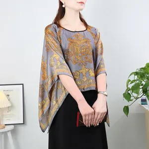 2024 new imitation silk pullover sunscreen shawl loose casual summer oversized cape top