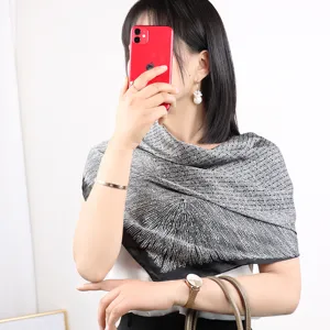 Classic black and white large square scarf, smooth imitation silk fabric for daily autumn fashion.