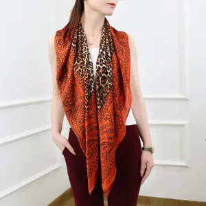 Women's silk scarf fashion leopard print paisley orange square scarf elegant neck wrap accessories