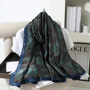 Vintage Stile Etnico Sciarpa in Satino Donna Lungo Leggero Protezione Solare Scialle da Spiaggia Floreale Geometrico Stampato