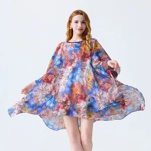 Robe d'été ample à imprimé floral 3D en mousseline légère mode plage vacances femme