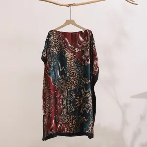 Women summer loose printed sun protection shawl boat neck elegant beach cover up top coat