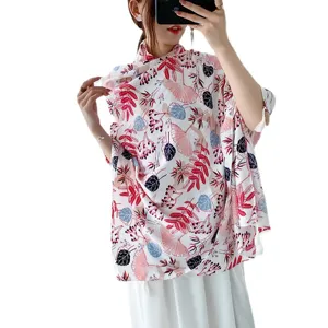 Women floral print cotton scarf, vintage bohemian summer beach shawl for sun protection.
