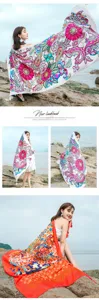 Style ethnique grande serviette de plage châle d'été léger protection solaire foulard floral