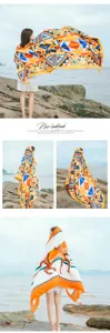 Grand foulard en soie de plage châle imprimé géométrique protection solaire d'été