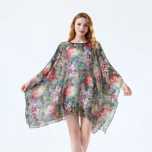 Femme Été Impression 3D Mousseline Robe de Plage Décontracté Ample Cover Up Long Kaftan Vacances Boho Robe d'Été