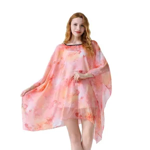 Ete 3D imprime floral ample oversize caftan robe de plage femme mousseline legere chic