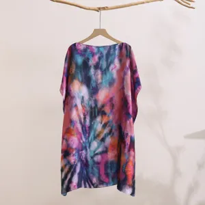 Women loose abstract printed sun protection shawl summer casual beachwear cover up outerwear