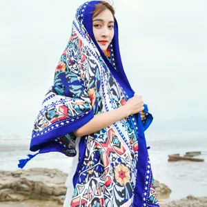 Écharpe style ethnique grand châle de plage protection solaire été femme polyvalent