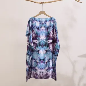 Summer tie-dye print sun protection shawl, elegant boat neck design, loose fit casual wear.