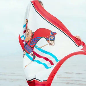 Grand foulard en soie femme été plage châle mode imprimé cavalier léger enveloppant