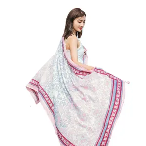 Grand châle de plage imprimé floral ethnique protection solaire foulard femme été