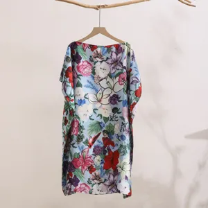 Floral print sun protection cape, lightweight loose silk-like summer cover-up shawl for women.