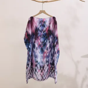Tie-dye print kimono cover-up, lightweight beach shawl and stylish sun-protection outerwear.