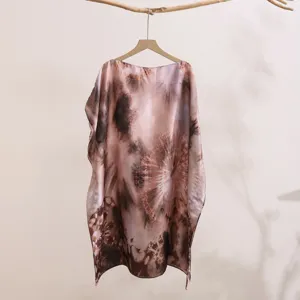 Women summer lightweight printed sun protection shawl loose boat neck beachwear cover up.