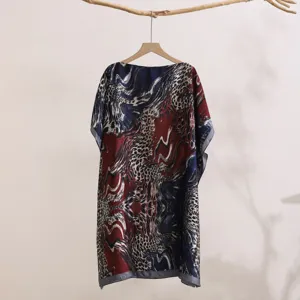 Women Summer Sun Protection Shawl Printed Loose Faux Silk Beach Cover Up Kaftan Top