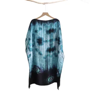 Womens summer floral print beach cover up kaftan shawl, elegant boat neck sun protection top.
