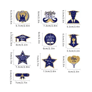 Graduation party hanging tags decoration set with assorted shapes and size dimensions.