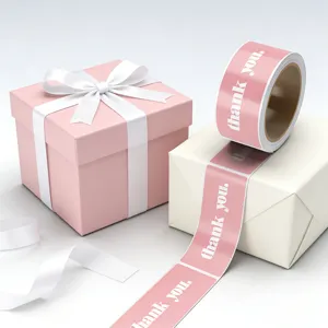 Rectangular thank you stickers roll pink labels decorative stickers for gift wrapping packaging