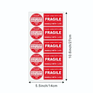 Red fragile warning stickers roll shipping mailing label fragile handle with care packaging labels